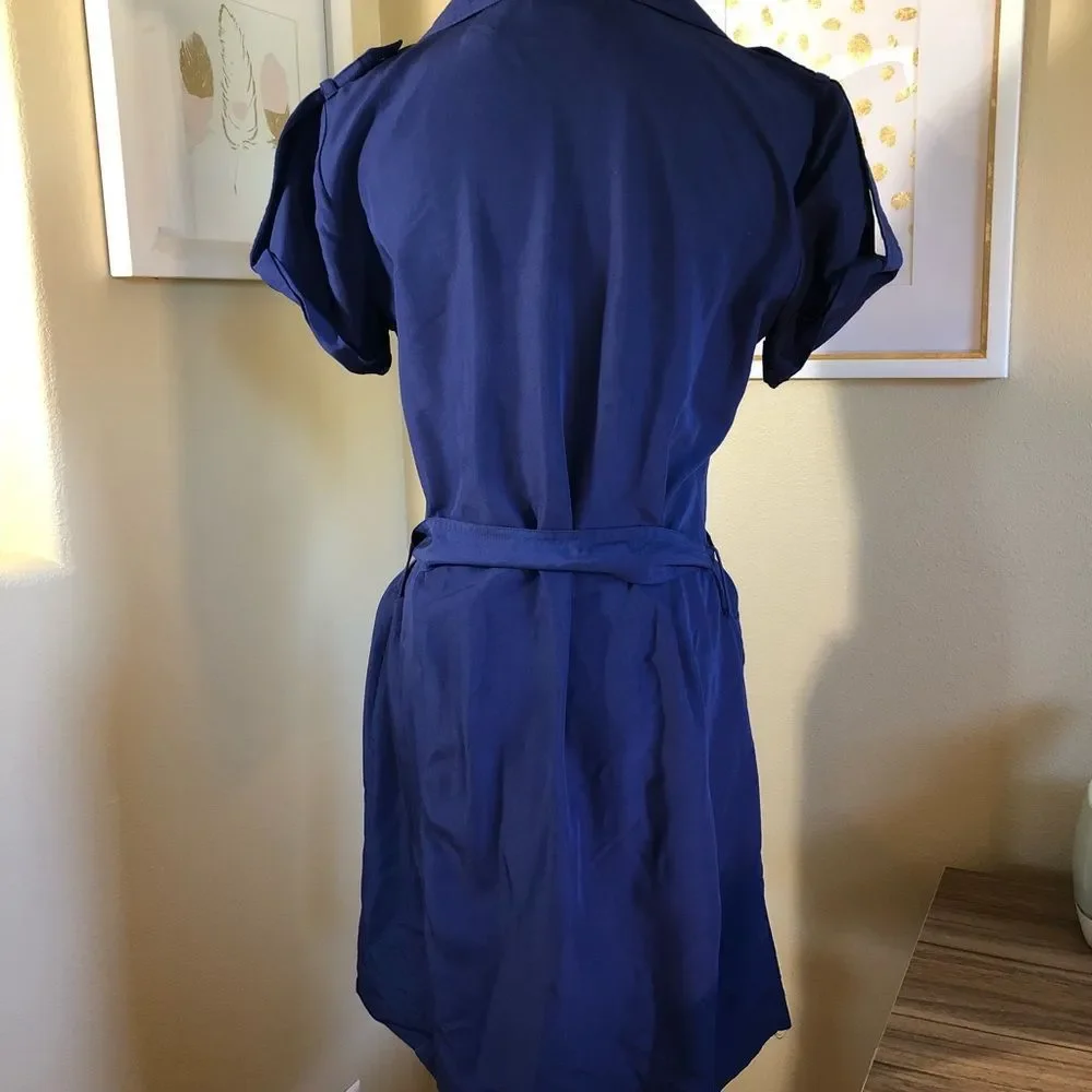 NY&Co Blue Cargo Utility Belted Cap Sleeve Dress